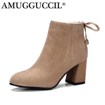 

Plus Big Size 32-46 Black Apricot Wine-red Lace Up Fashion Spring Autumn High Heel Female Lady Women Boots X1647