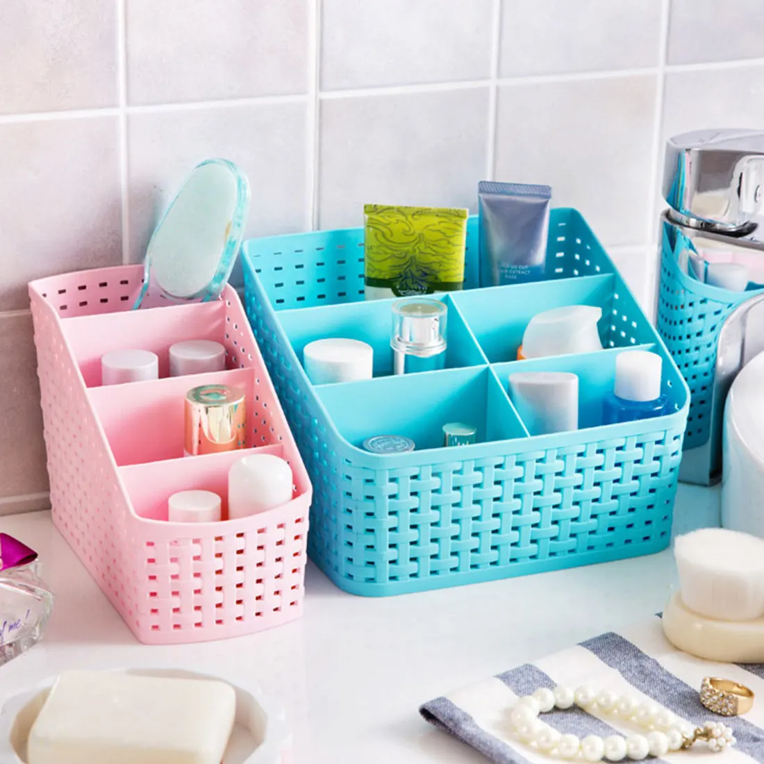 Imitation Rattan Makeup Storage Box Office Desk Organizer
