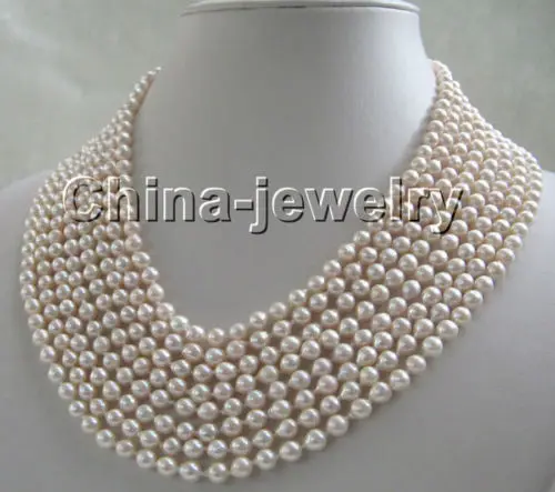 

Beautiful 8row 17-24" 5-5.5mm natural white sea water akoya pearl necklace - GP