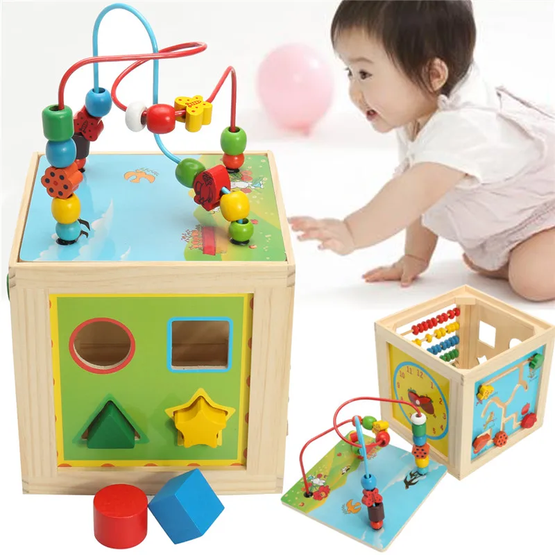 5 в 1 дети multi Функция красочный деревянный куб деятельности Игрушечные лошадки головоломки бисера лабиринт игрушка для детей