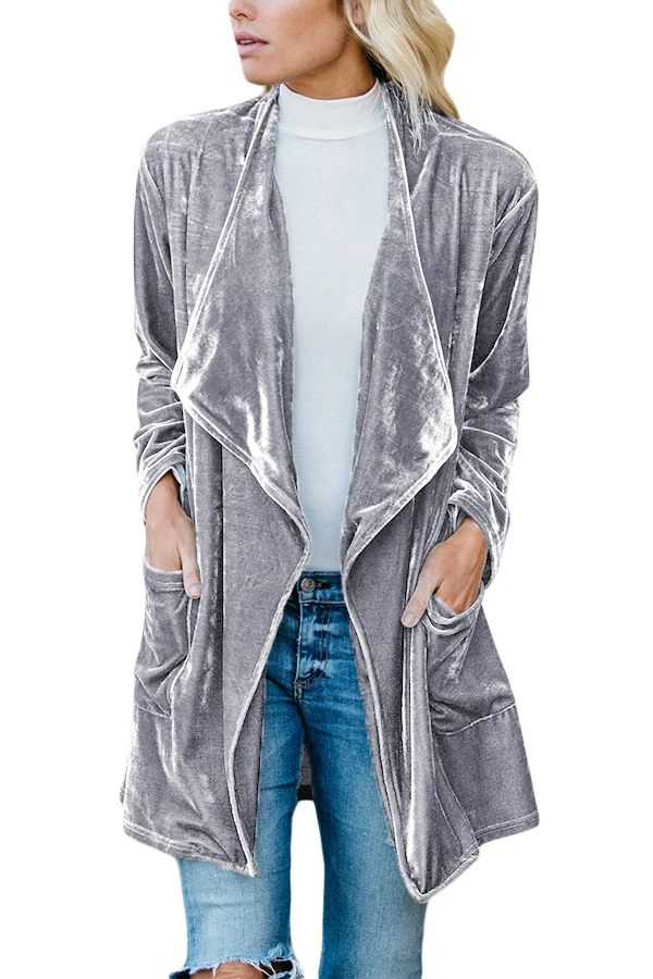 Gray-Draped-Open-Front-Velvet-Jacket-LC85253-11-1
