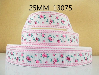 

1"(25mm) flower printed Grosgrain ribbon DIY headwear ribbon and bow garment accessories,DIY handmade materials,50Yc728