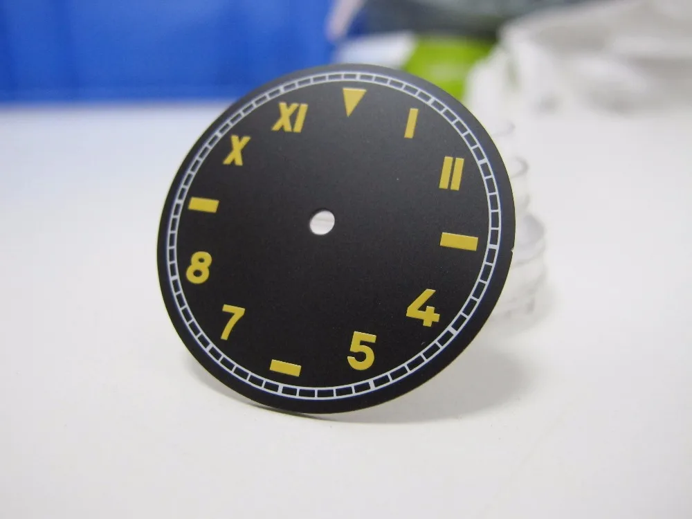 Дешевые Продажи Аксессуары для часов части, 37,5 мм Мужские механические часы циферблат зеленый/желтый номера fit Unites ETA 649 движение