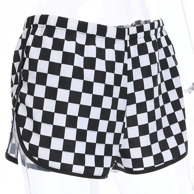 Women summer shorts Checker board Side Split Plaid Shorts Loose BEACH Short Pants womens Contrast Casual Shorts Femme high waisted denim shorts