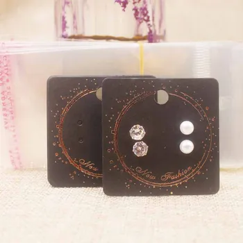 

5*5cm black Fashion jewelry 2pairs stud earring package card paper jewelry earring display card tag 100pcs+100 oppbag