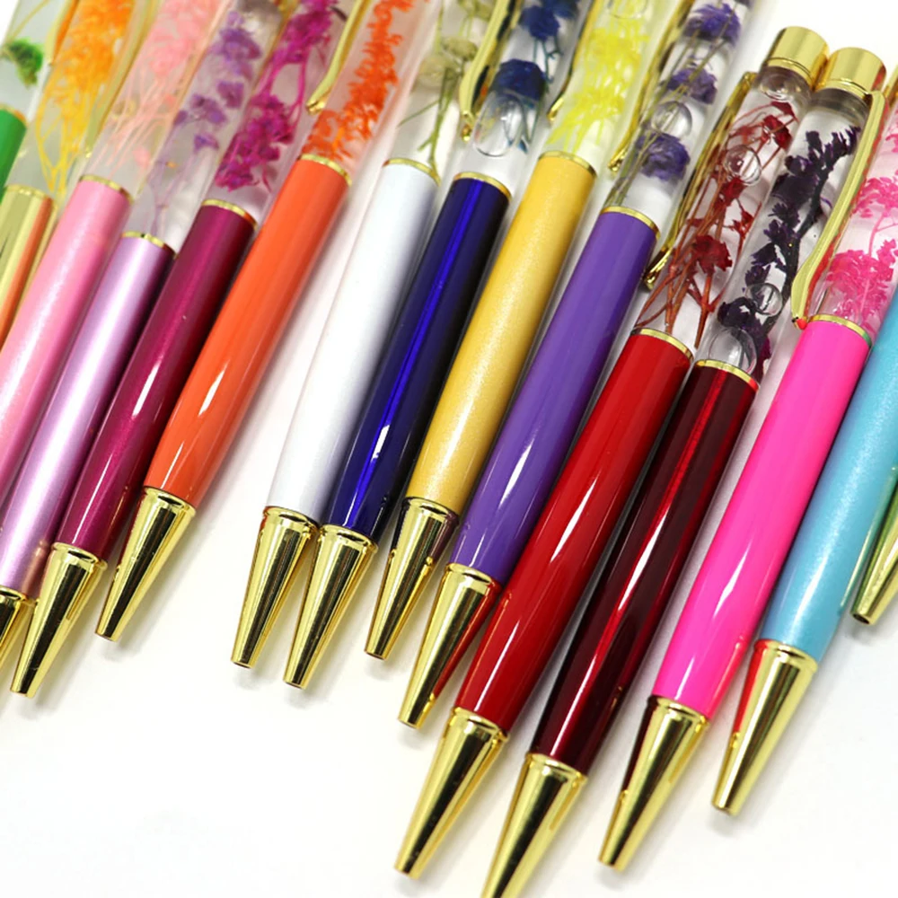 15 Colors Dried Flowers Pattern Ballpoint Pens Spinning Pen High