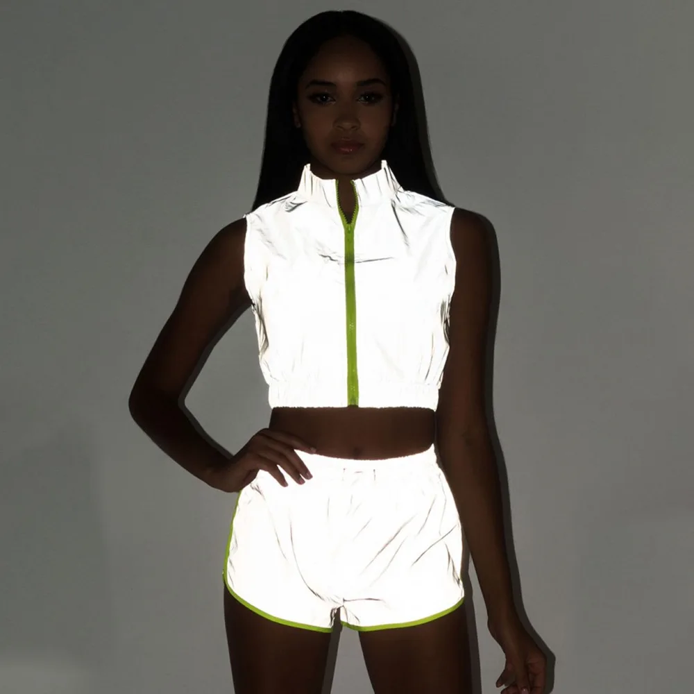

2 piece outfit sets summer silver sparkly crop top and shorts two piece short reflective set for women sale items matching sets