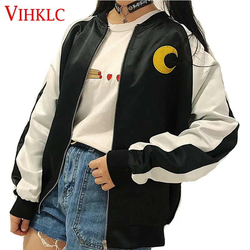 

Japanese Soft Sister Preppy Style Sailor Moon Cartoon Embroidery Coats Cute Cardigan Spring Women Bomber Jackets 2017 H897