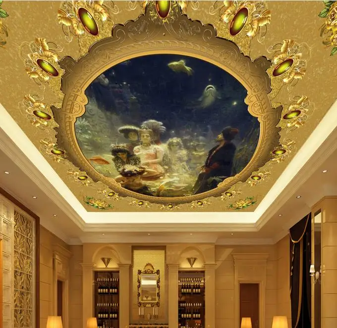 

custom 3d ceiling murals wallpaper European figure painting ceiling wall papers home decor Non-woven ceiling wall paper