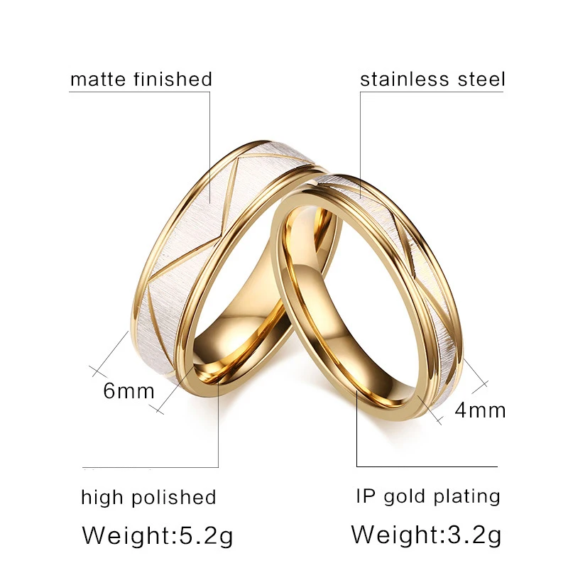 Модное кольцо для пары золотого цвета, Свадебные обручальные ювелирные изделия для женщин и мужчин, простое кольцо Aneis Feminino, подарок на День святого Валентина для влюбленных
