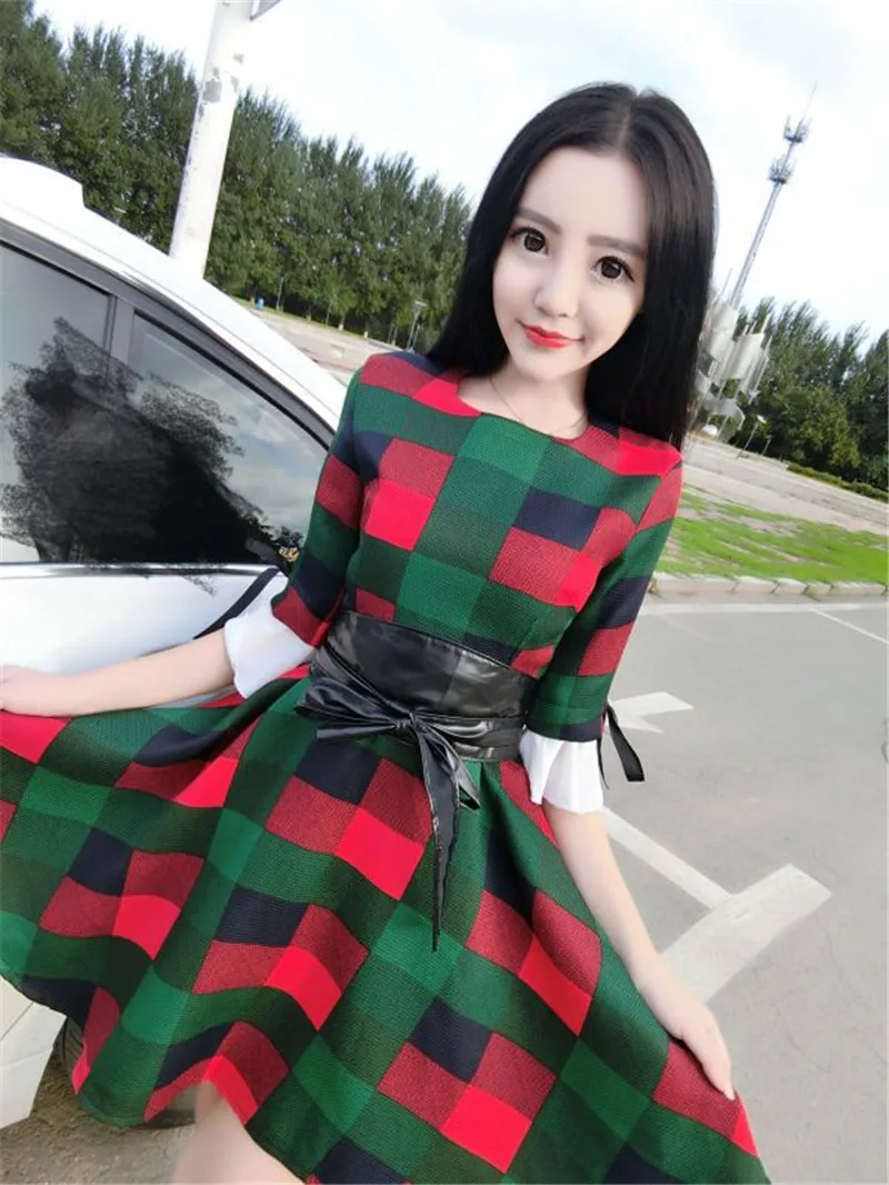 Cute Women dress Butterfly Sleeve Print Patchwork Slim Send Waistlt Dresses 2752