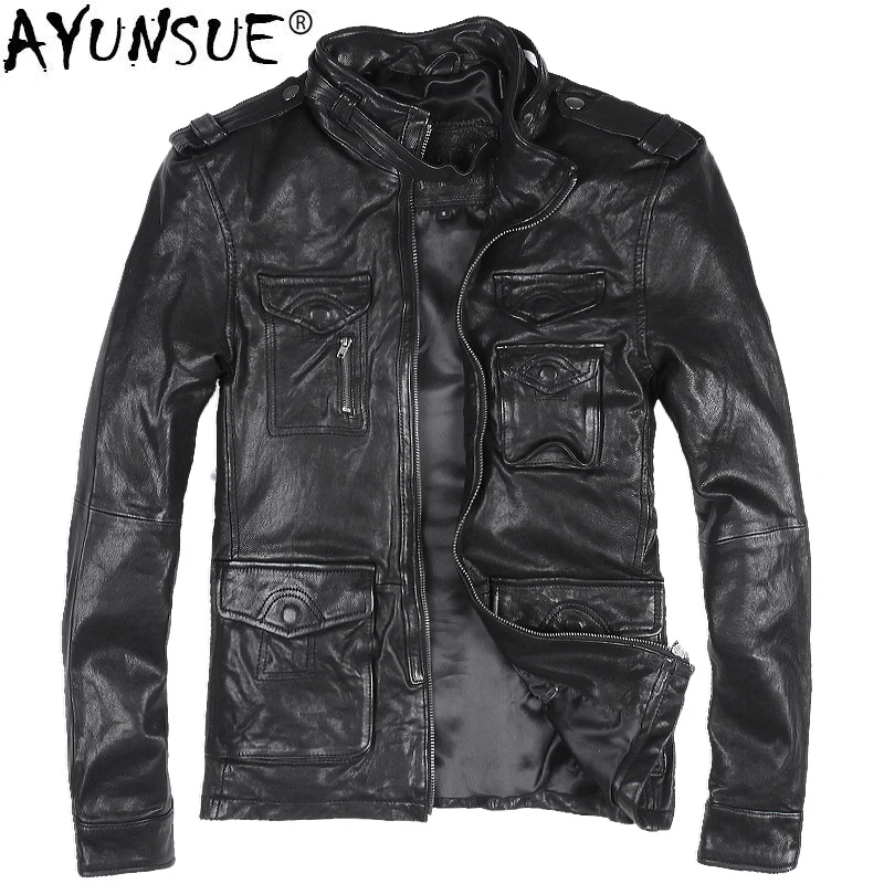 

AYUNSUE Genuine Leather Jacket Men Real Sheepskin Coat Motorcycle Jacket Man Vintage Leather Jackets Veste Cuir Homme 813 KJ1932