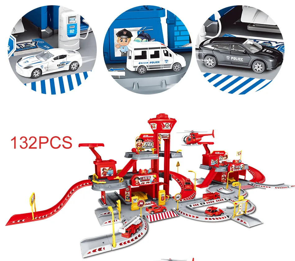 3D городской полицейский участок железная дорога сплав автомобиль играть Инженерная пожарная машина трек автомобиль DIY модель строительные наборы сборки детские игрушки
