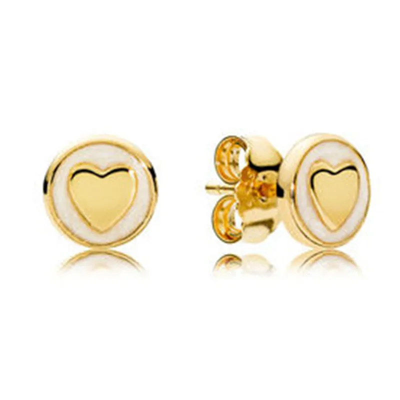 

100% Real 925 Sterling Silver Branded Earrings For Women Shine Gold Sweet Statements Earring Studs Fine Branded Jewelry Original