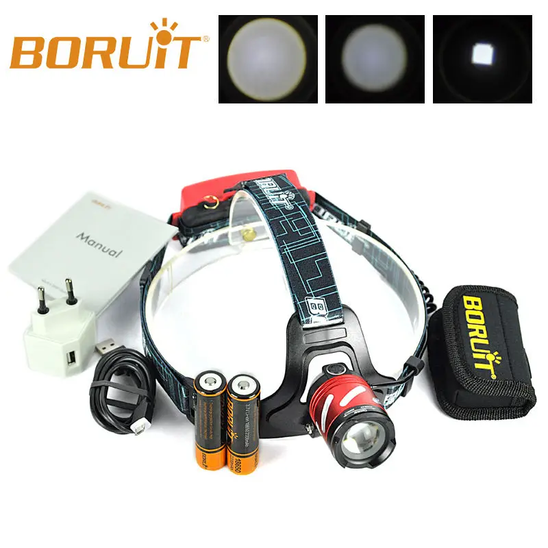 

BORUiT B9 LED XP-G2 R5 3 Modes Rechargeable Zoomable SOS whistle 18650 PCB Battery MICRO USB Camping Headlamp Headlight RED