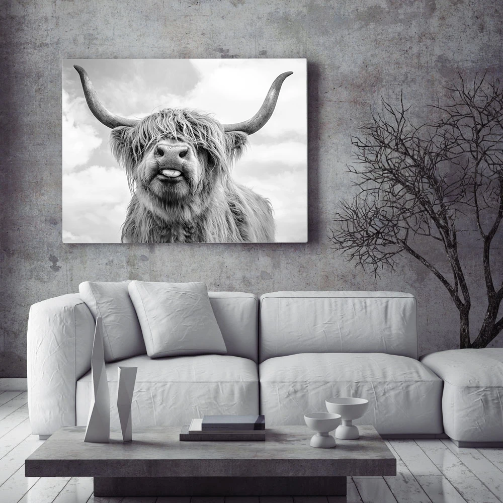 Украшение в скандинавском стиле, нагорная корова, крупный рогатый скот, настенное искусство, холст, плакат и принт, животное, холст, живопись, картина для гостиной, домашний декор