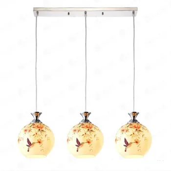 

Vintage Classical Rural European Hand Painted Birds Glass Led E27 Pendant Light For Dining Room Bar Deco 80-265v 1/3 Heads 2049