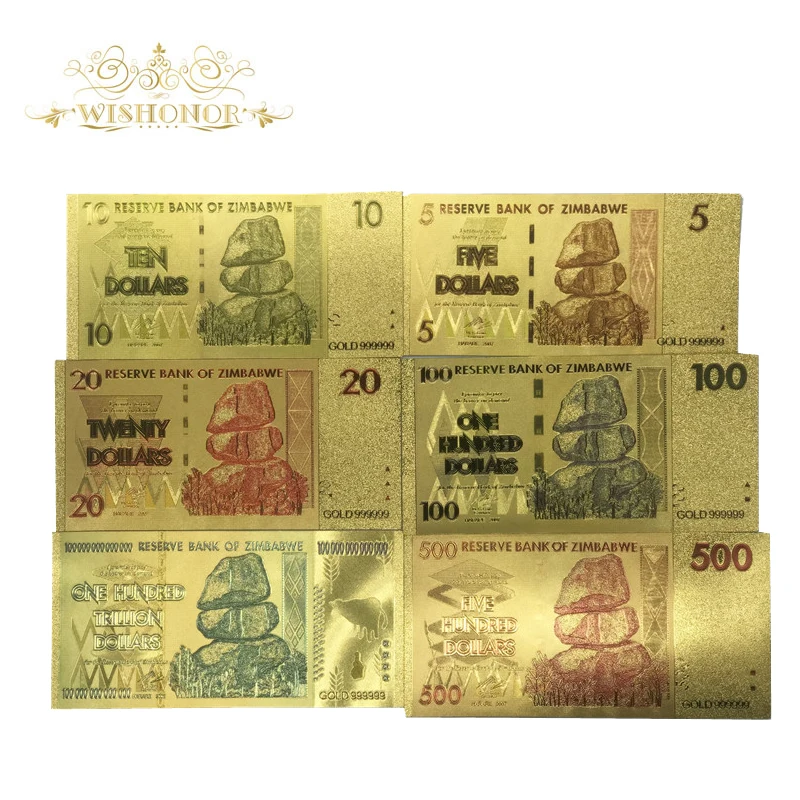 Buy 6pcs/Lot Nice Colored Zimbabwe Gold Banknote 5 10 50 100 500 One Hundred