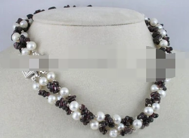 

ddh002484 Wonderful Natural 6-7mm White FW Pearl&Garnet Necklace
