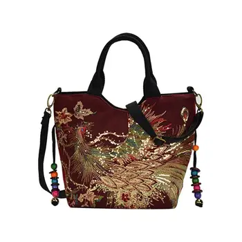 

2019 New Creative Ethnic Style Canvas Shoulder Bag Fashion Peacock Embroidery Satchel Tote Bag Crossbody Bag For Women Ladies
