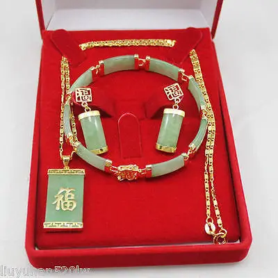 

Hot sale Free Shipping>>Lucky green stone bracelet Necklace pendant earring