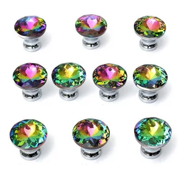 Diamond Shape Design Colorful Crystal Glass Knobs Cupboard Drawer Pull Door Kitchen Cabinet Wardrobe Handles Hardware