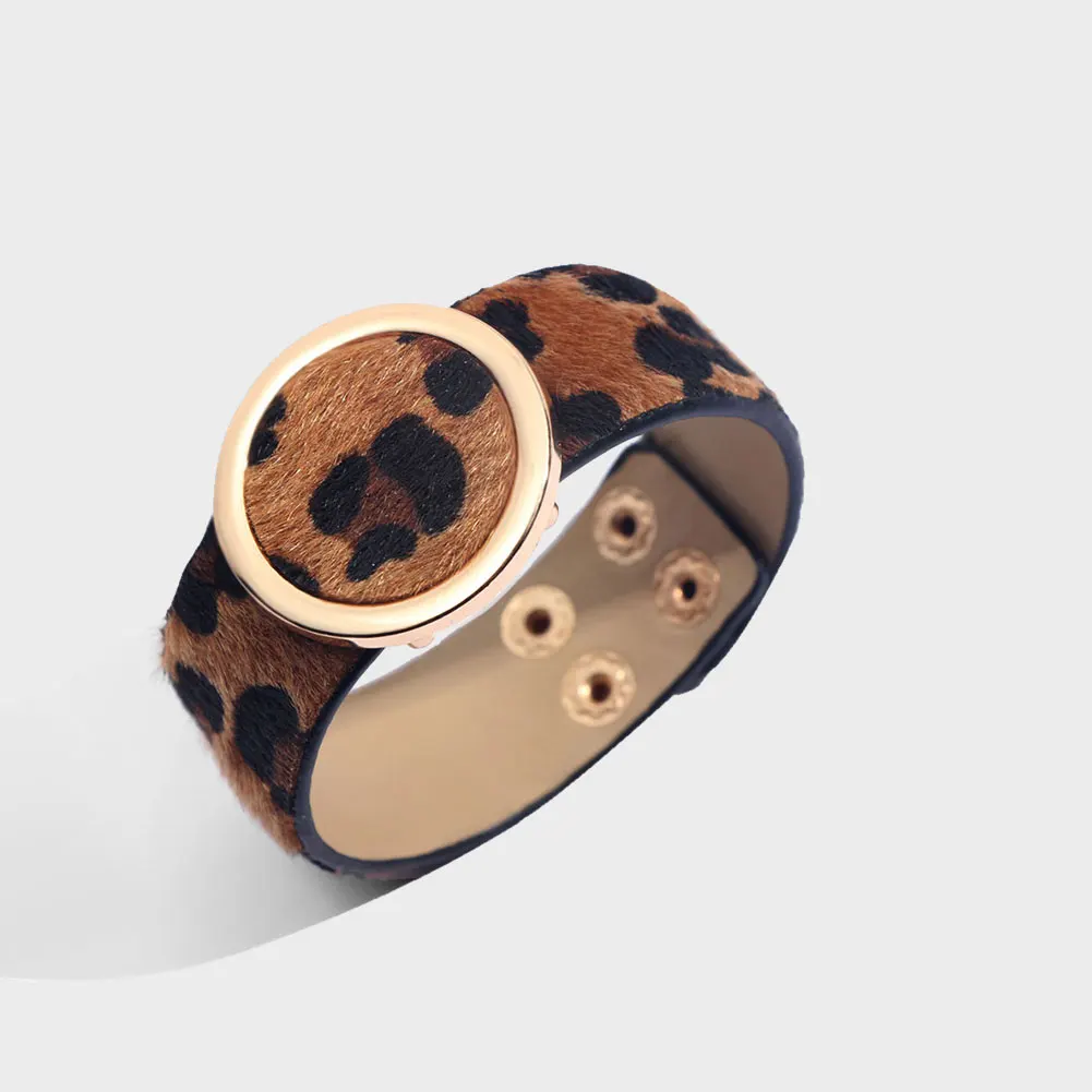 Модные Винтажные кожаные браслеты на запястье для женщин, леопардовые полимерные браслеты на запястье, женские элегантные ювелирные изделия в стиле панк - Окраска металла: 61BN