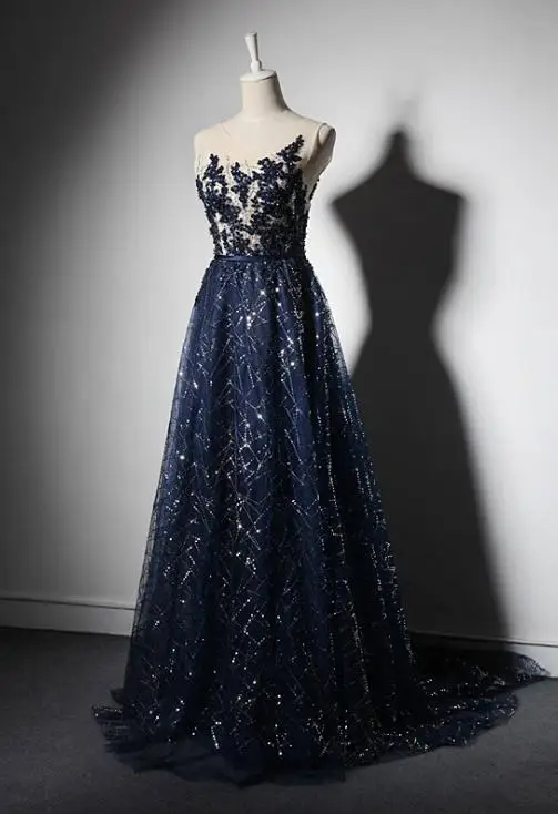 VENSANAC 2018 O Neck Crystals A Line Sequined Long Evening Dresses Lace Party Flowers Sash Sweep Train Prom Gowns VENSANAC 2018 O Neck Crystals A Line Sequined Long Evening Dresses Lace Party Flowers Sash Sweep Train Prom Gowns