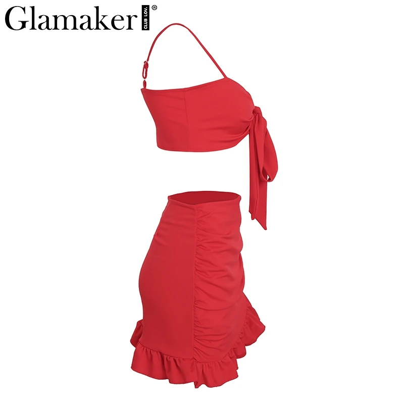 Glamaker, гофрированное красное женское платье, сексуальное, v-образный вырез, вечерние, пляжное платье, летнее, с бантом, облегающее, короткое платье, женское платье, vestidos