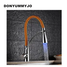 DONYUMMYJO Черный/Хромированная Отделка Кухня Раковина Кран Палуба Гора Вытащить Двойной Сопла Распылителя Горячий Холодный Смеситель Водопроводные Краны смеситель для мойки
