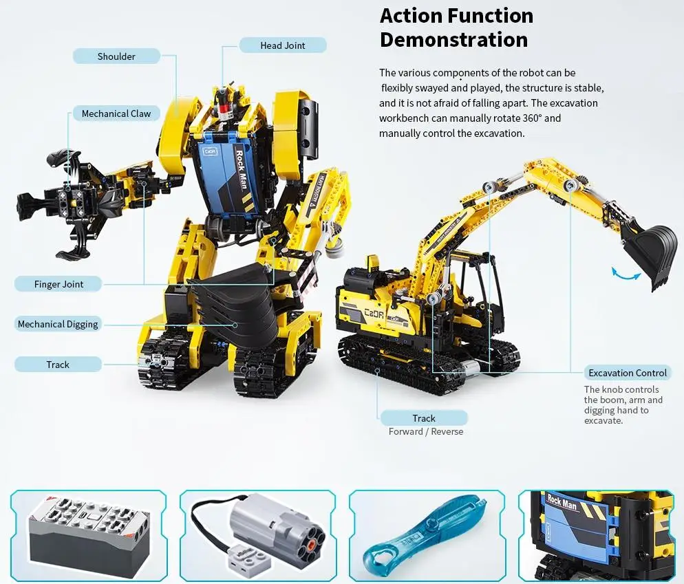CaDA C51026 робот Megalithic Интеллектуальный RC строительный блок игрушечный экскаватор 2