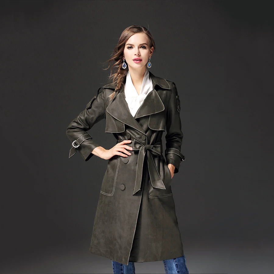 Black Slim Trench Coat Winter Plus Size Double Breasted Women Waist ...