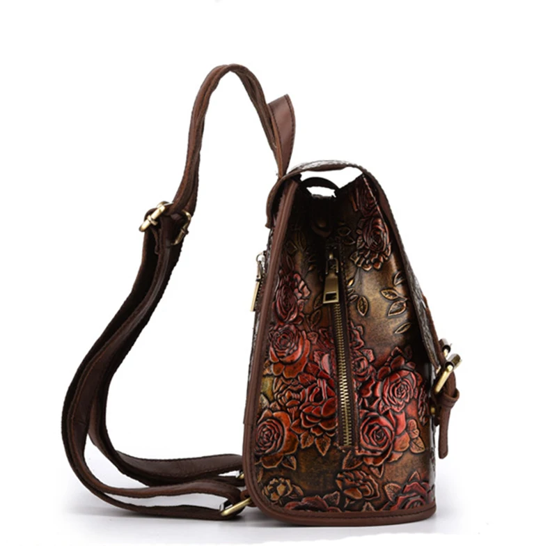 Женский рюкзак из воловьей кожи с масляным воском, ранец, школьная сумка, роскошный рюкзак из натуральной кожи с цветочным узором, женский рюкзак для путешествий