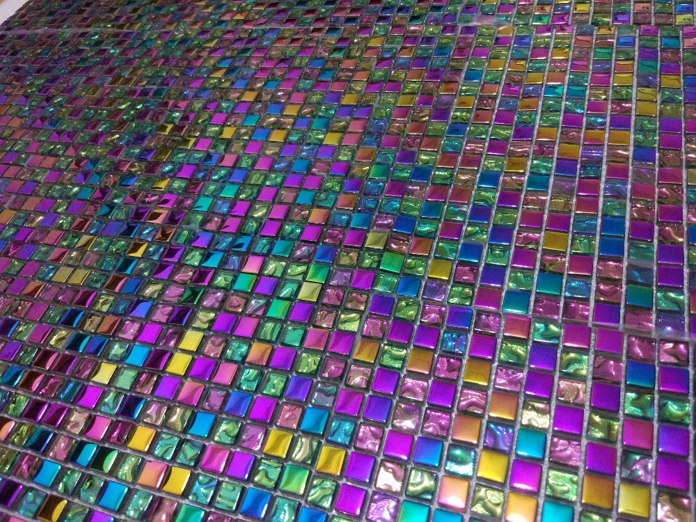 15 мм Радужная Переливающаяся Гальваническая стеклянная мозаичная плитка, DIY кухня; ванная; душ камин настенная напольная плитка