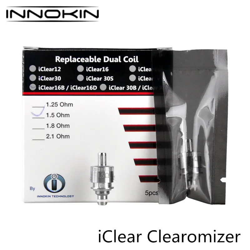 

30pcs/lot Original Innokin iClear 16B Clearomizer Dual Coil Head 1.5ohm 1.8ohm 2.1ohm Iclear 16D Atomizer