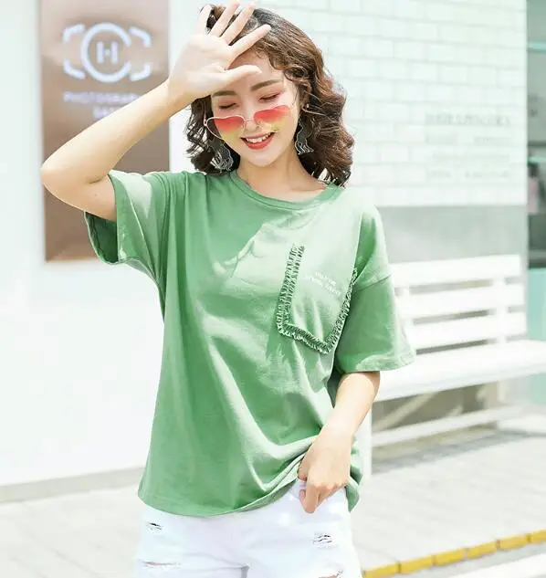 

boussac Style Summer Cute Embroidery Short Sleeve T-shirt Womens Small Fresh Casual Tees Tops Female Loose T Shirt