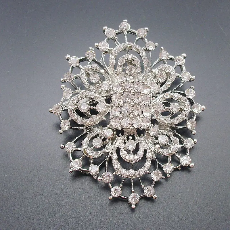 1 piece Rhodium Plated Clear Crystal Rhinestone Brooches Wedding Party Prom Bridesmaid Flower Brooch font b