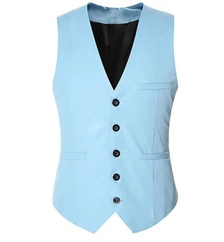 

Fashion Blue Men's Daily Regular Vest, Solid Colored V Neck Sleeveless Slim Fit Business Men's Vest Wedding Dress Waistcoat