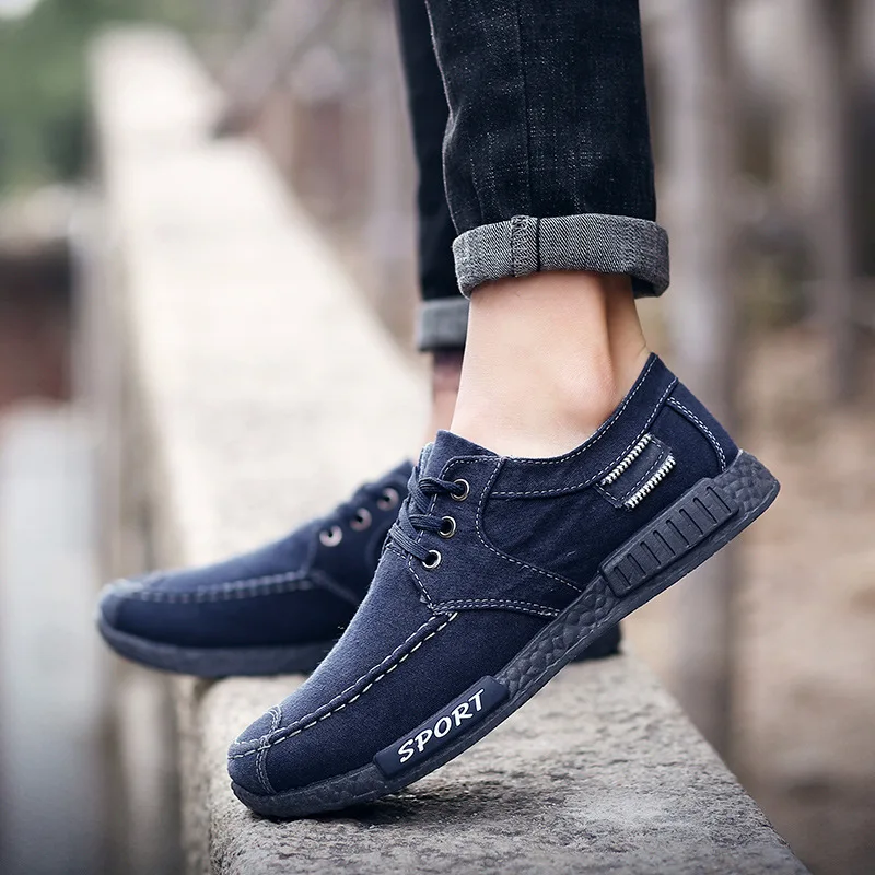 2019 الربيع الخريف حذاء رجالي كاجوال بالجملة تنفس الدنيم حذاء قماش ضوء الدانتيل يصل أحذية تزلج الذكور رياضية 39-44
