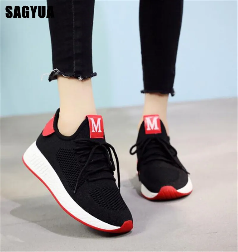 

New Shoes women Mesh Breathable Flat Platform Sneakers Ladies lace up Soft bottom Casual Shoes Comfort Non slip Female shoe A199