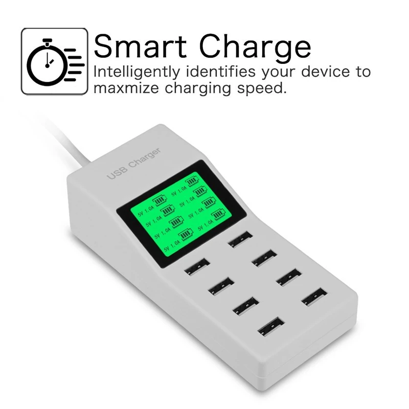 

US EU UK Multi 8 Ports USB Charger with Lcd Screen DC Voltmeter Smart Wall Charger for Iphone Huawei Samsung Xiaomi Cell Phone