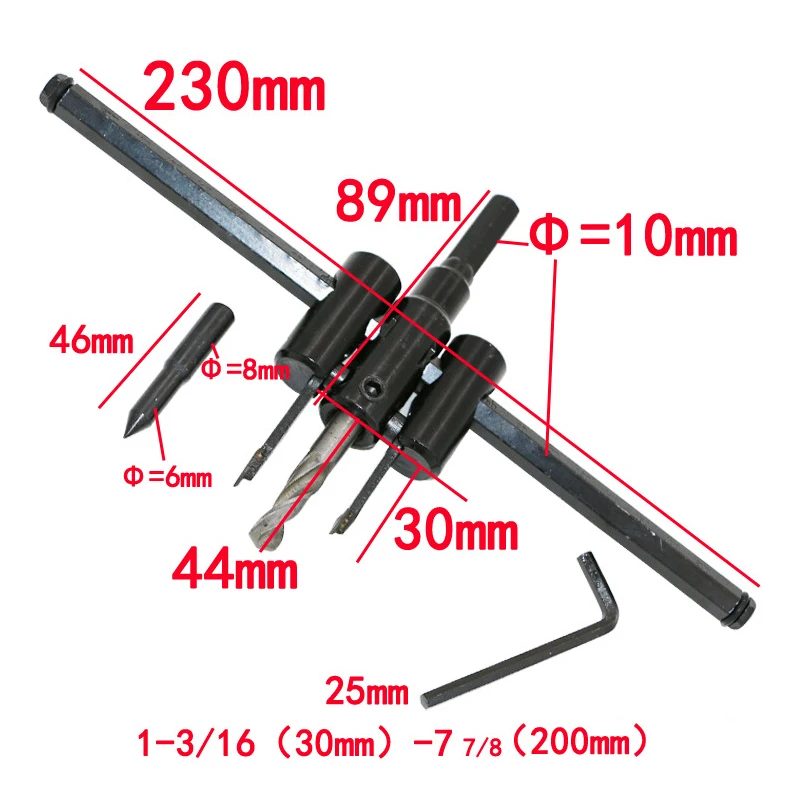 TORO 30-120mm 30-200mm Adjustable Aircraft-type Wood Circle Hole Saw Cutter Tool Kit Cordless Drill Bit for Woodworking