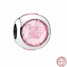Настоящее серебро 925 проба граненый Потрясающие Розовый CZ Сияющие капли бисер DIY Fit Пандора Подвески для женщин ювелирных изделий FL512-F