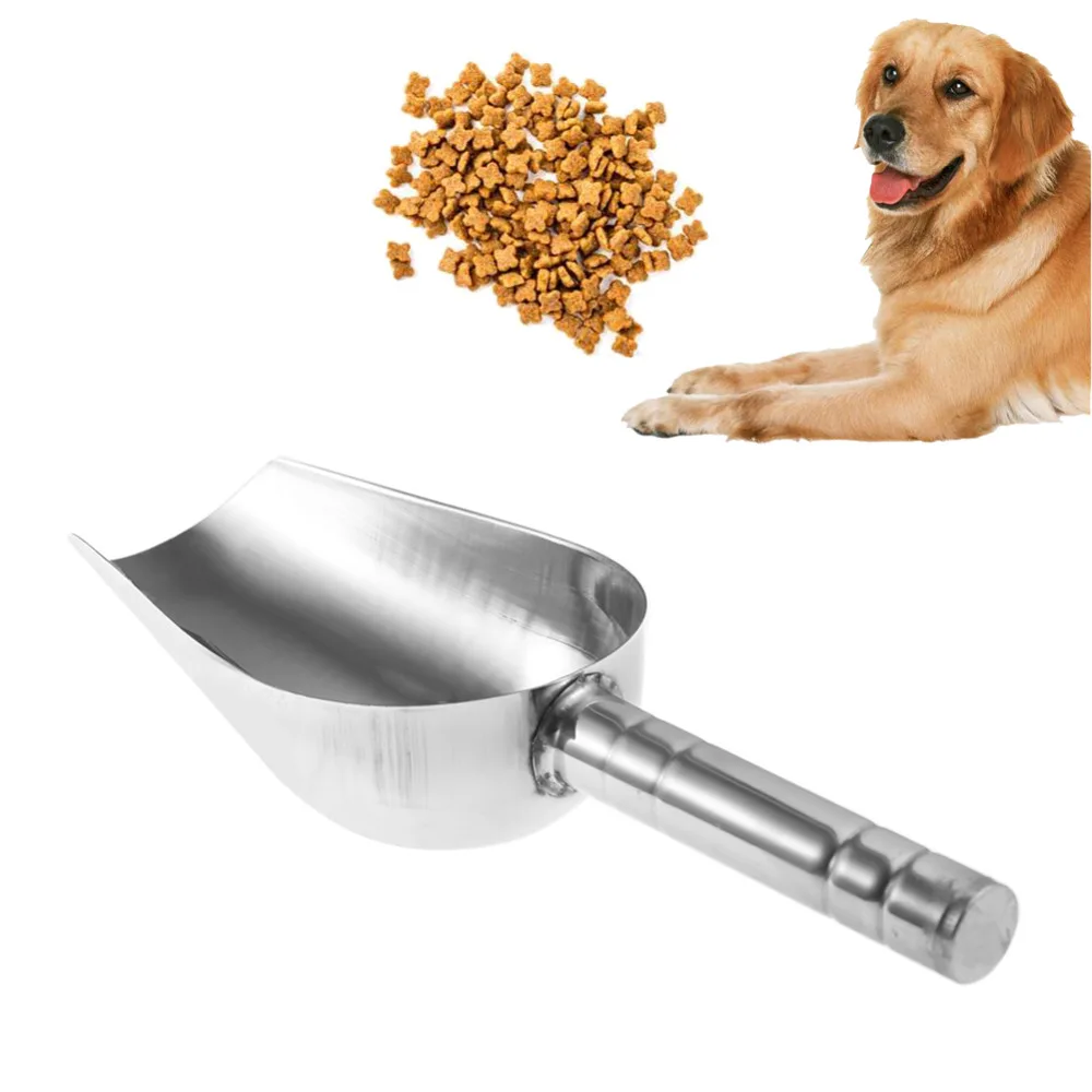 Suministros de comida para mascotas de acero inoxidable, pala de cuchara para comida para perro, soporte para contenedor de comida para cachorro, accesorios de alimentación de perro mascota, 1 ud.