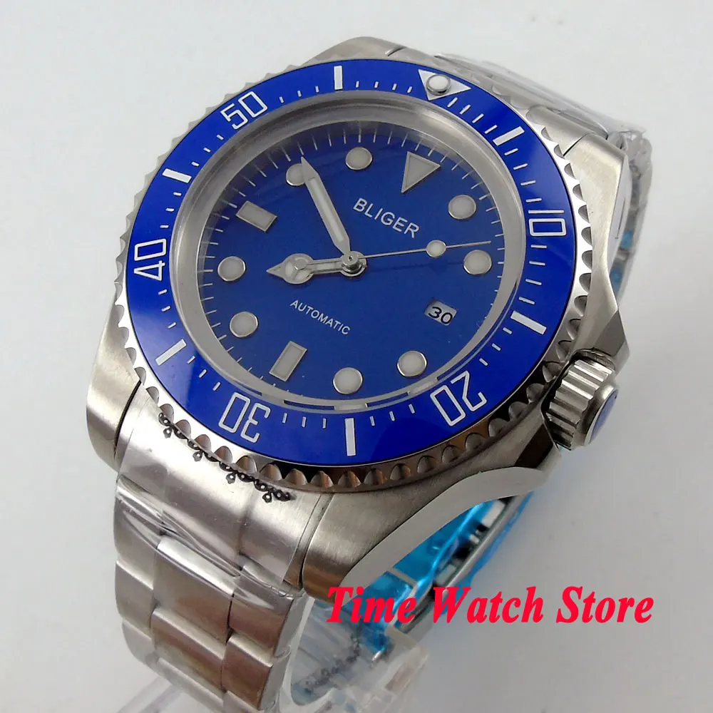 

Bliger 44mm blue dial date window luminous Ceramic Bezel Automatic movement Men's watch