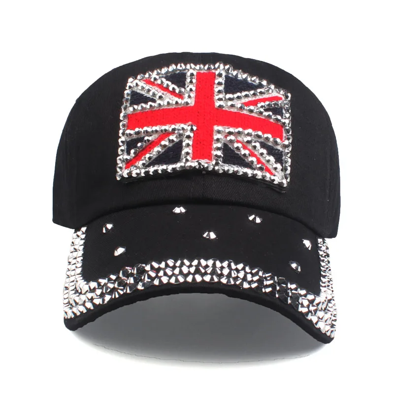 [YARBUU] Новинка, брендовая Кепка с британским флагом, высокое качество, бейсболки для женщин, регулируемая хлопковая кепка, стразы, джинсовая кепка
