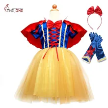 MUABABY платье Белоснежки для девочек; летнее платье принцессы с короткими рукавами; одежда с накидкой; детский праздничный маскарадный костюм