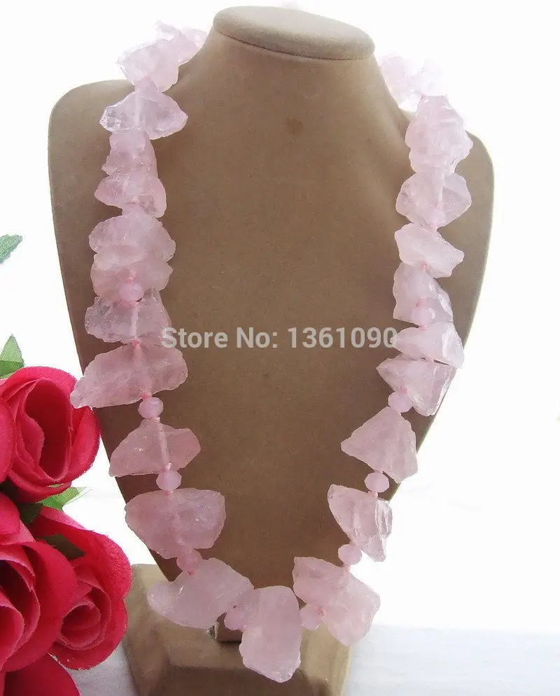 

000224 30mm Rose Quartz Prehnite Rough Necklace