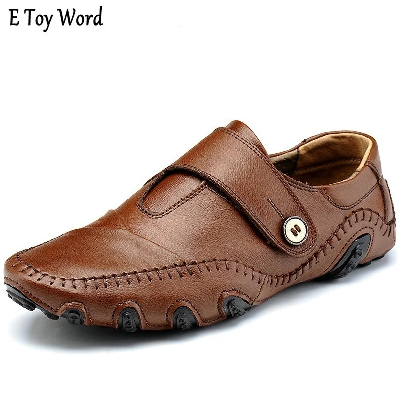 

Handmade Genuine Leather Men's Flats Casual Luxury Brand Men Loafers Comfortable Soft Driving Shoes Slip On Leather Moccasins