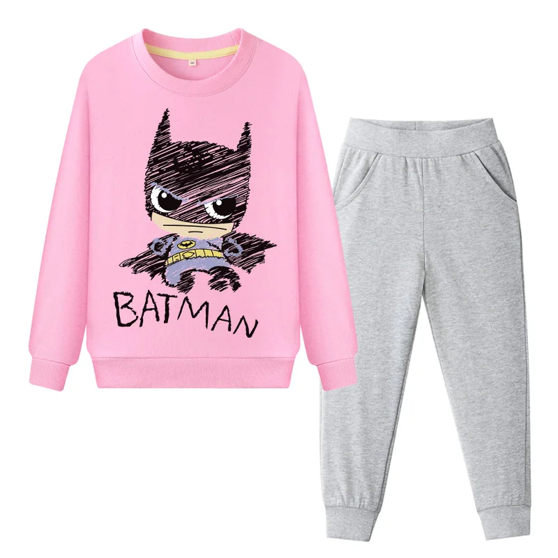 Весенний Детский свитер и штаны комплект из 2 предметов; спортивные костюмы с Бэтменом для мальчиков и девочек; комплекты одежды из хлопка Детский Повседневный костюм DY001